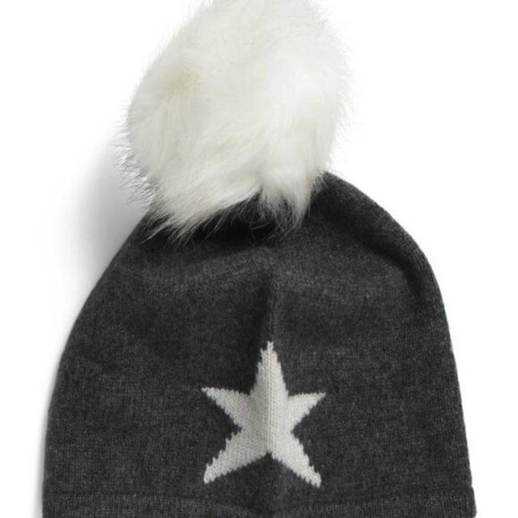 HANNAH ROSE Cashmere Star Intarsia Hat With Faux Fur Pom Size One Size main image 4